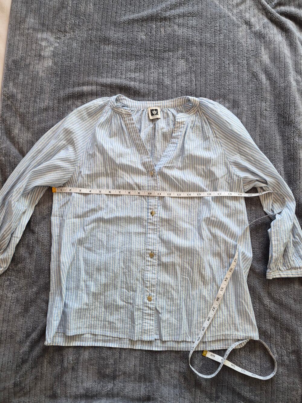 Anne Klein Womens Size S blue and white stripped button up long sleeve shirt